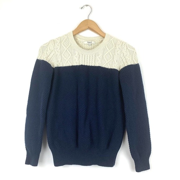 madewell color block crew neck cable knit sweater small - Picture 2 of 7